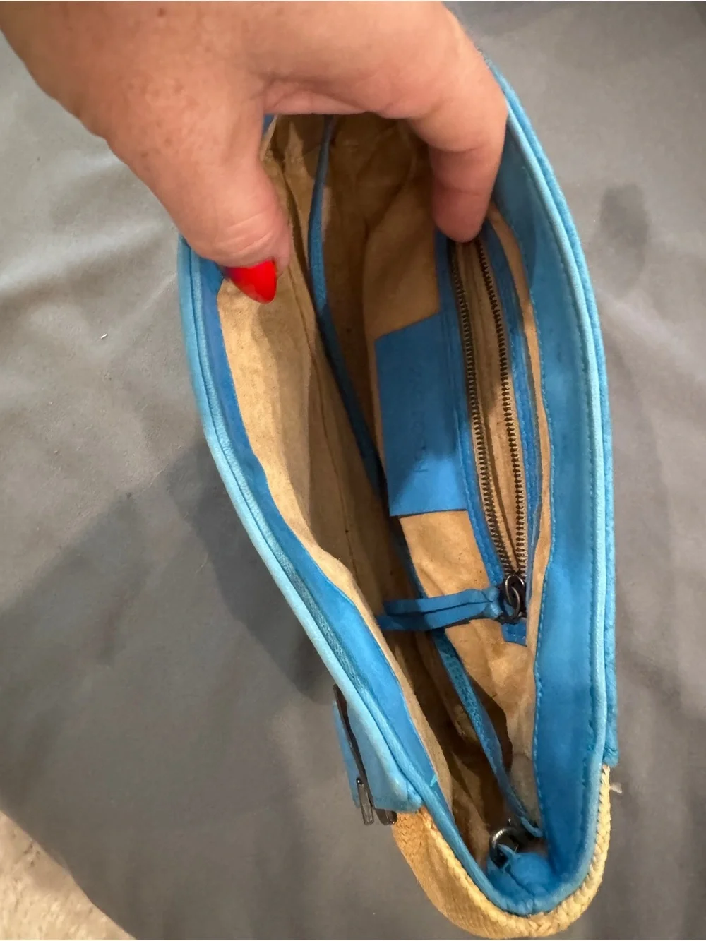 Zac Posen raffia Blue, Red & Tan Embellished Clutch